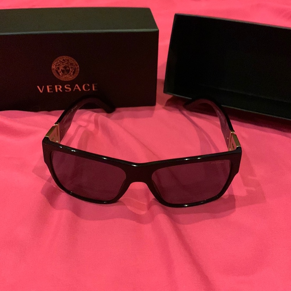 Versace black model #4296 gently used Greco squared sunglasses. Original box.